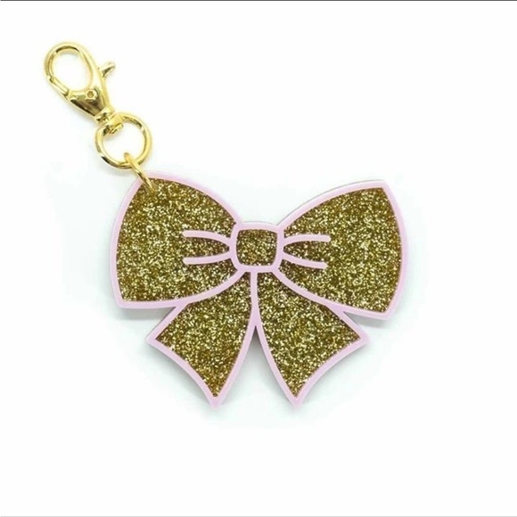 ๐ Stoney Clover Lane Acrylic Gold Glitter & Light Pink Bow Bag Charm Keychain - Picture 6 of 8